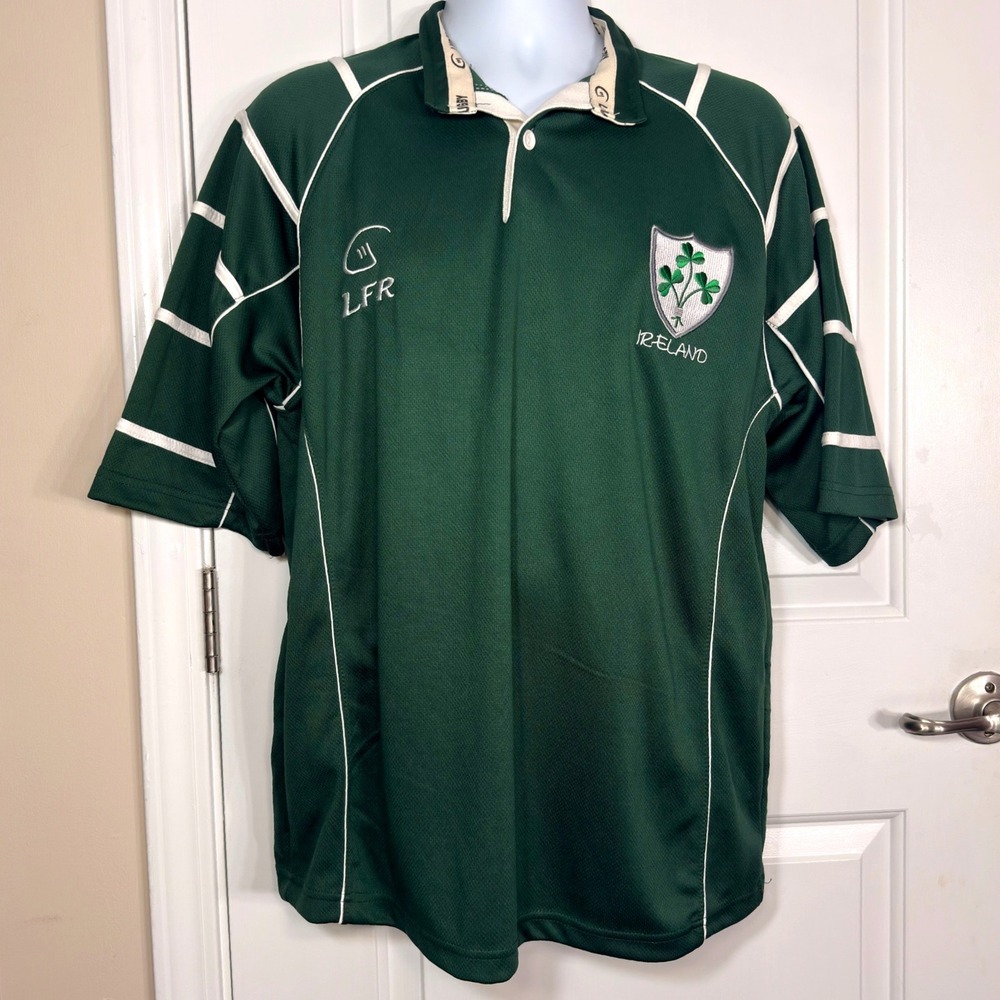 Live For Rugby Ireland Jersey Green Embroidered Shamrock Sportswear Large